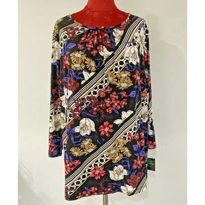 Liz Claiborne Plus 1X tunic top black & multicolor floral stretch